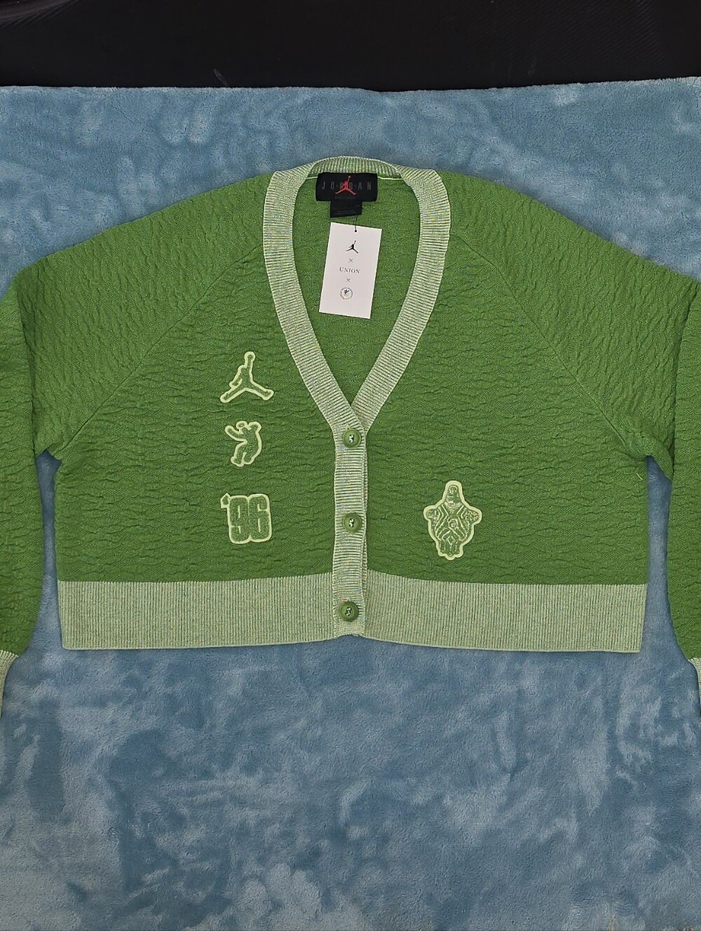 Jordan x UNION x Bephies Beauty SupWomen's Green Cropped Cardigan Sweater